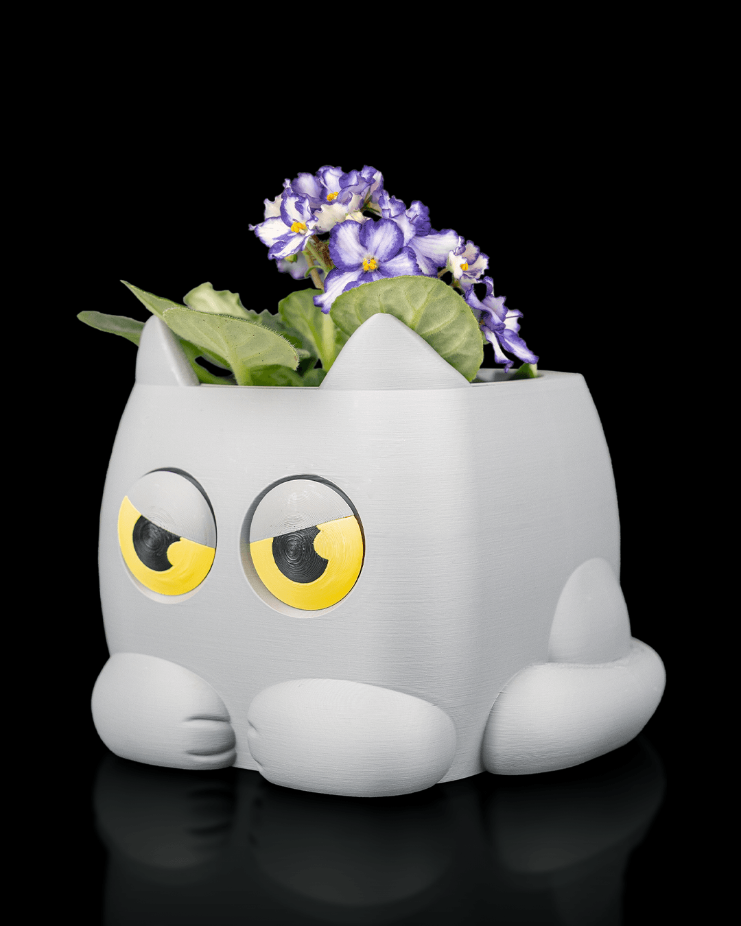 Grumpy Kitty Planter — ojos amarillos en detalle